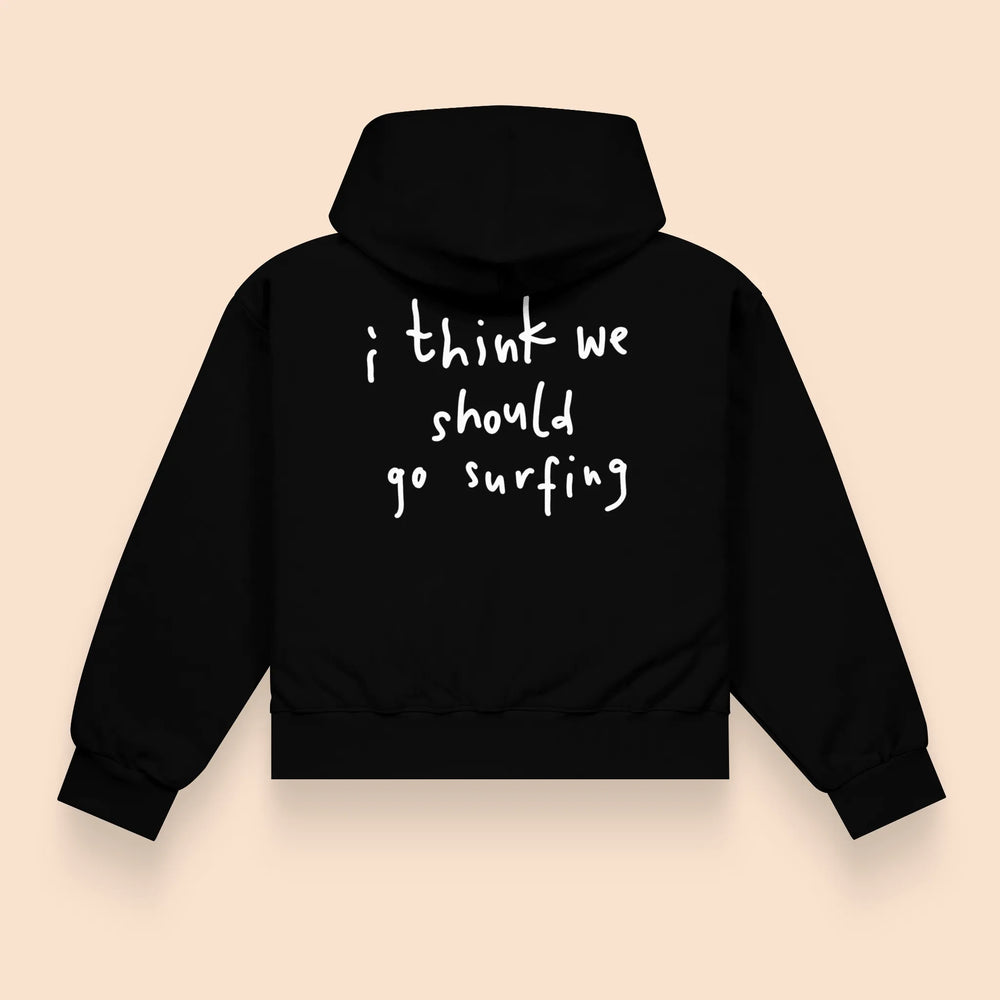 Hoodie "I Think We Should Go Surfing" oversize noir – Joseph Atelier